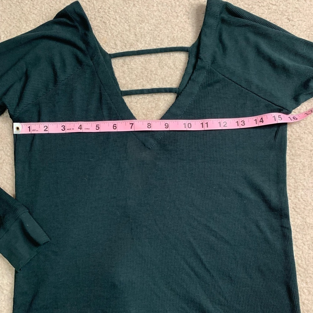 NWT Chaser Cut Out Women Long Sleeve Ribbed Top Small Hunter Green Cotton Blend - Picture 6 of 6
